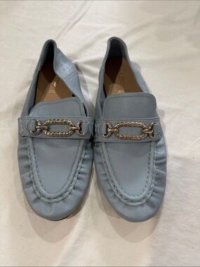 Aldo Pale Blue Leather Slip-On Loafers with Gold Bit
